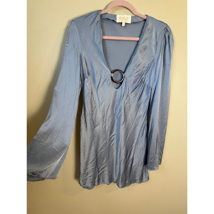 STONE COLD FOX Blue Satin Ring Detail Long Sleeve Mini Dress
