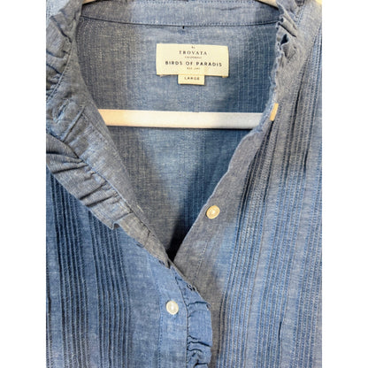 NEW NWT Trovata Birds Of Paradis Eve Chambray Shift Dress Size Large Vintage Indigo