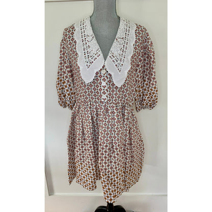 Maje Romelange Geometric Print Linen Mini Dress in Multi Size 42 Short Sleeve