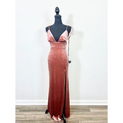 Lulus Radiance Mauve Maxi Dress Small Velvet Tie Strap Side Slit Party Cocktail