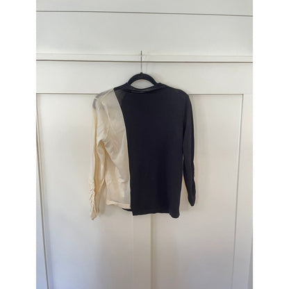PINKO Asymmetrical Colorblock Long Sleeve Top Womens Size L Black Ivory Ruffle