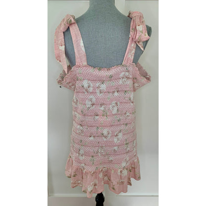Love Shack Fancy Norna Dress Ballet Pink Size XL Mini Floral Sleeveless Cotton