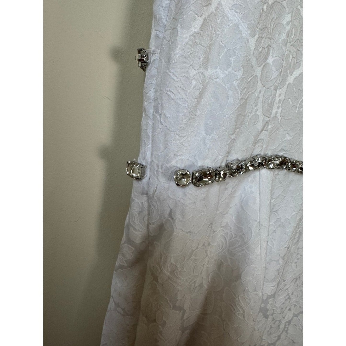 Show Me Your Mumu White Damask Jacquard Crystal Trim Mini Dress Medium Bridal