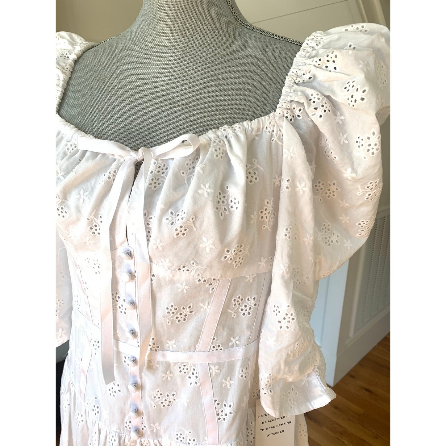 For Love And Lemons Jean Eyelet Corset Midi Dress in White Size XL 3/4 Sleeve