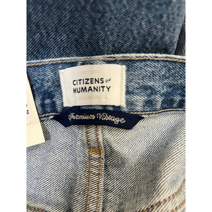 Citizens of Humanity Wide Leg Jeans Distressed Cropped Raw Hem Blue Wash Size 30