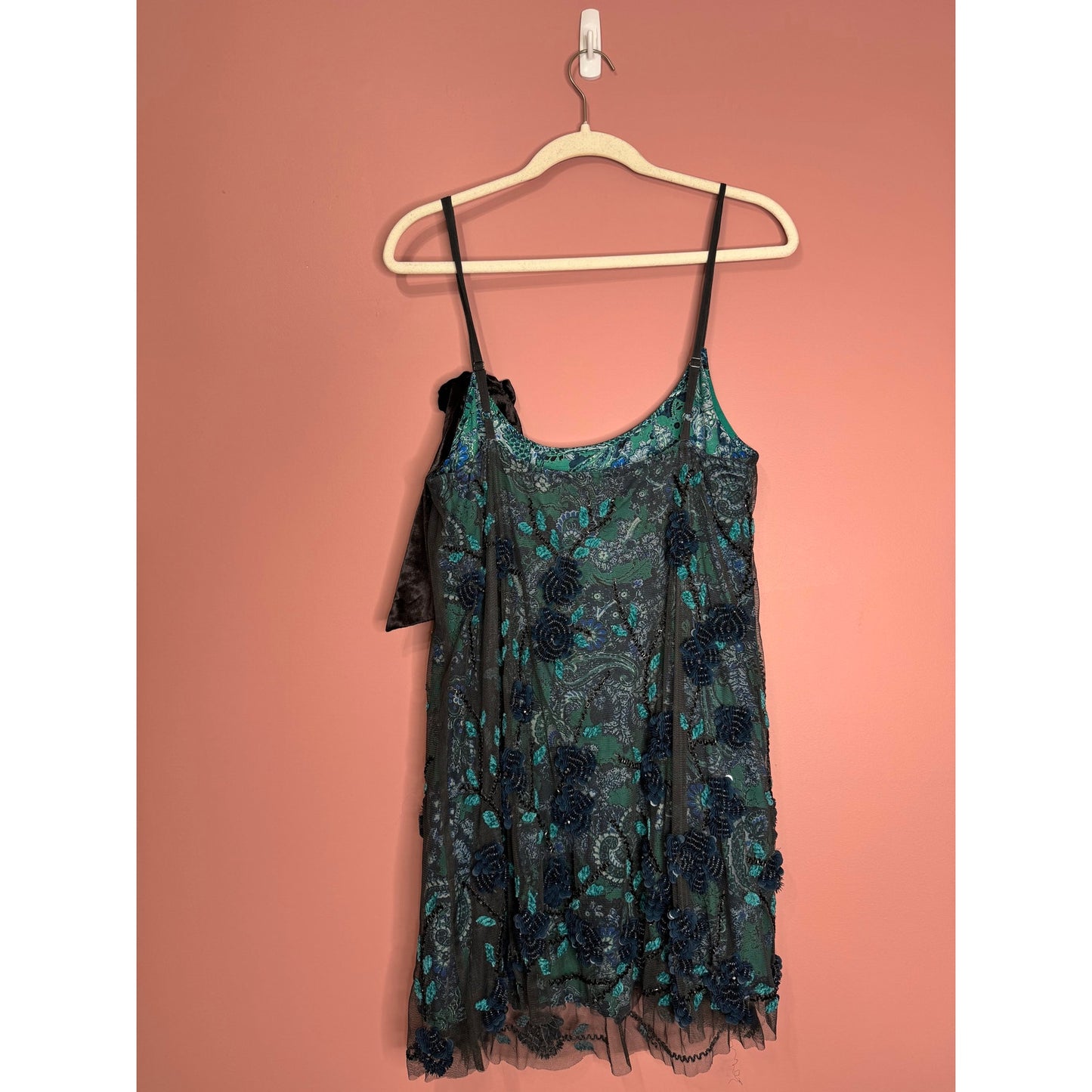 Free People Pure Heart Mini Dress Sleeveless Large Floral Paisley Sequin Lined
