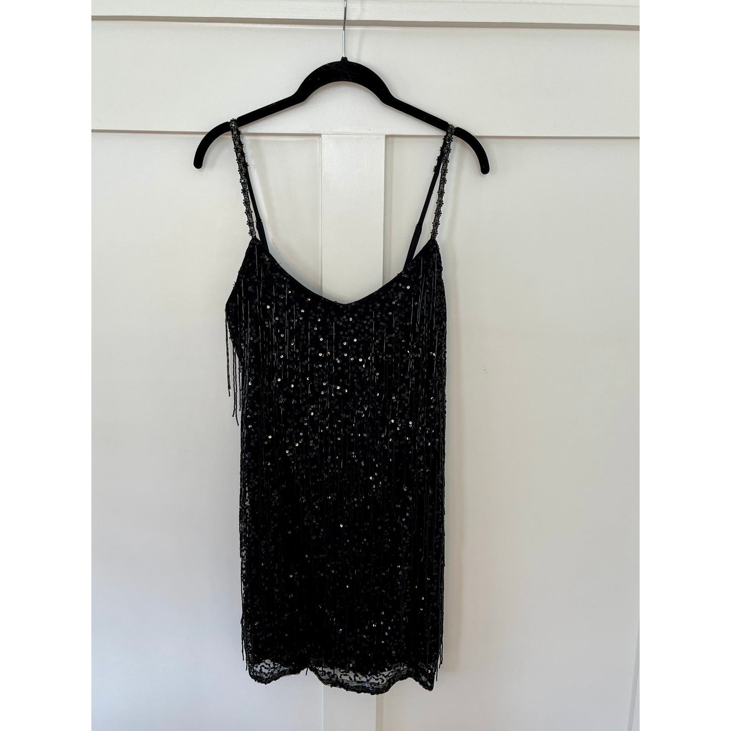 NEW NWT Show Me Your Mumu Sparksfly Mini Dress Black Beaded Fringe Size L