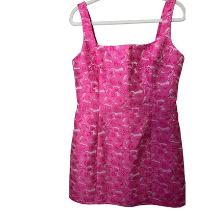 Amanda Uprichard Pink Floral Rose Textured Mini Dress Square Neck Sleeveless L