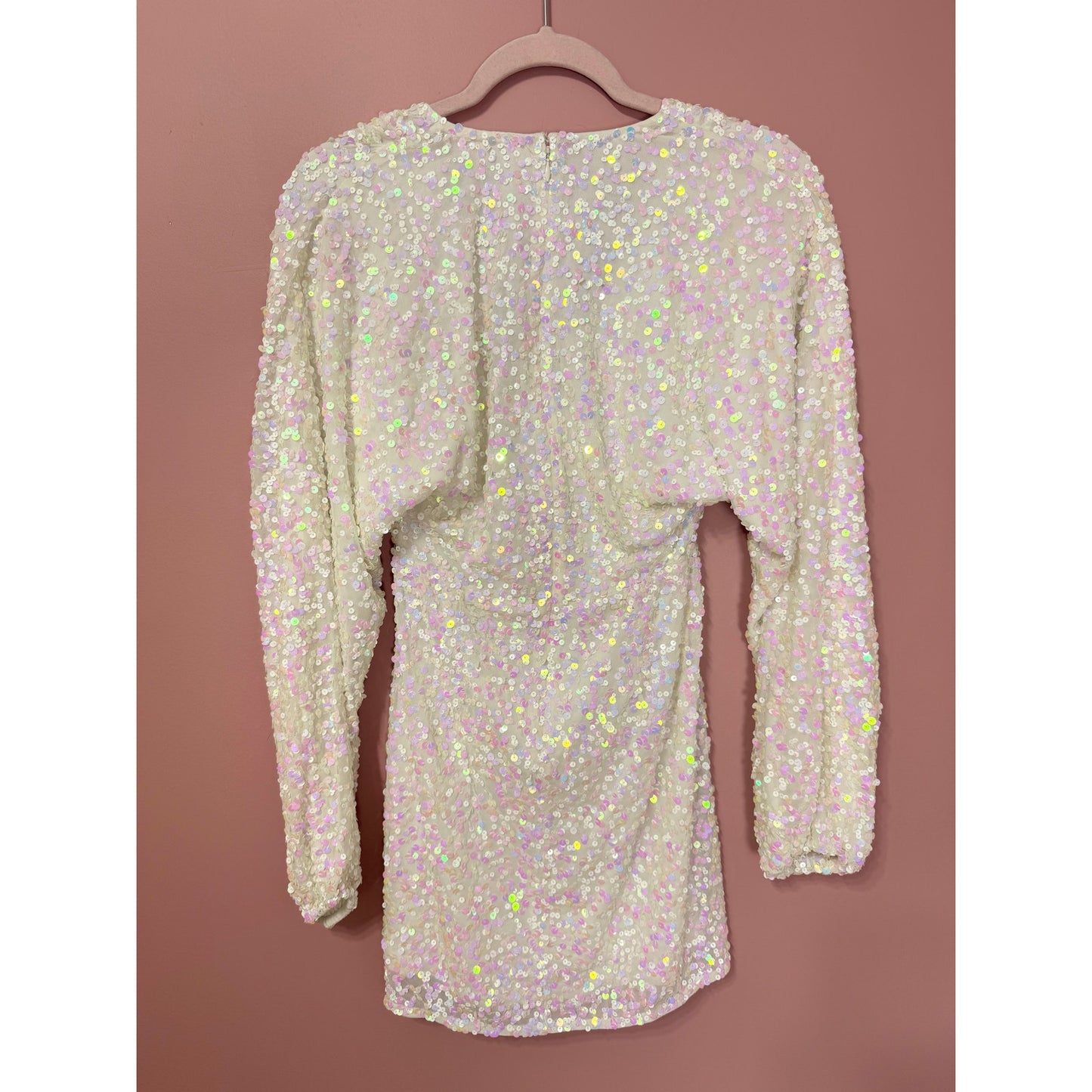 NEW Show Me Your Mumu Kidman Long-Sleeve Sequin Mini Dress in White Size Small