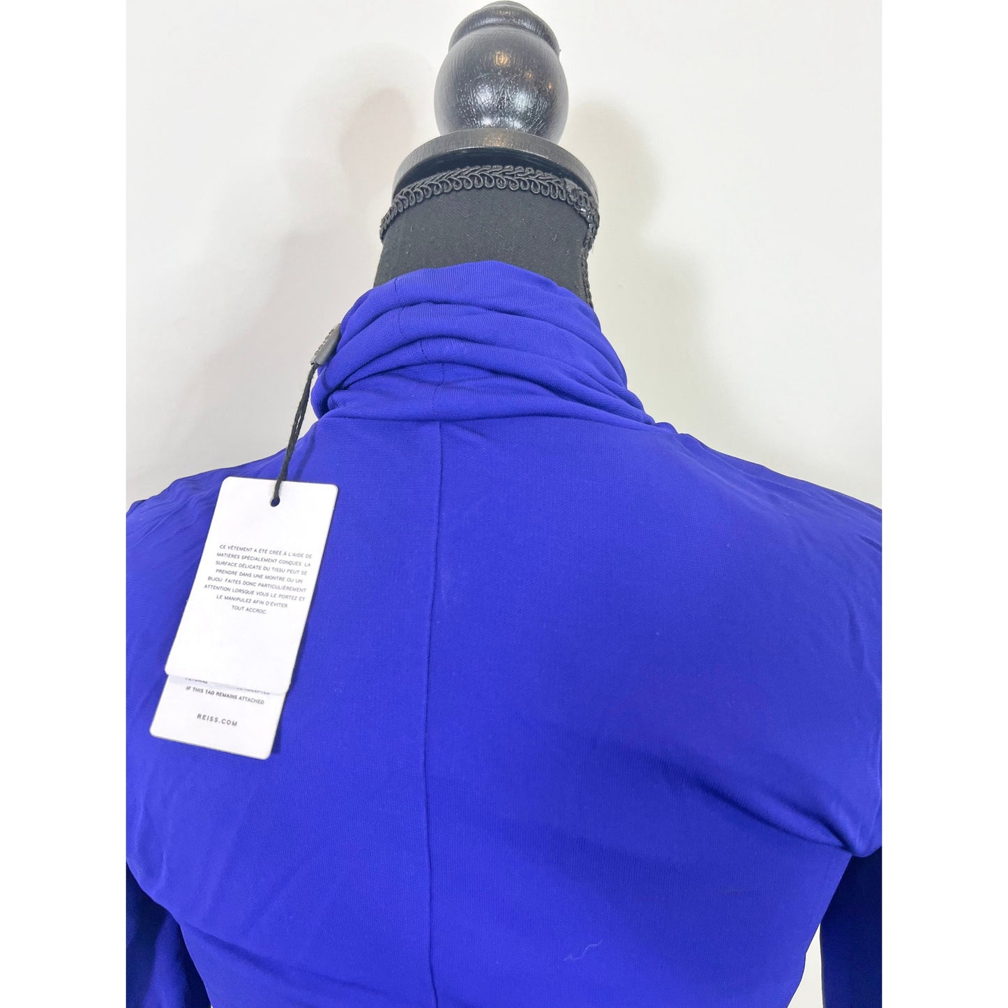 Reiss Freya Twist Front Midi Dress Cobalt Blue Size 2 Turtleneck Party Cocktail