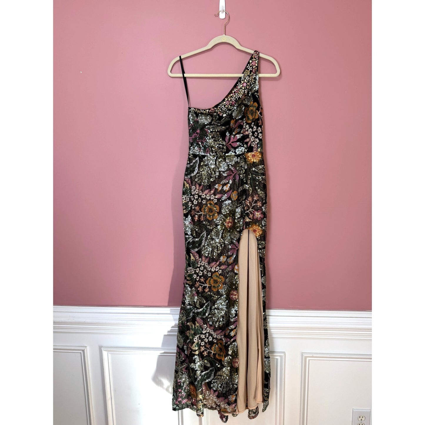 Mac Duggal Floral Embellished One Shoulder Dress Size 2 STYLE 49574