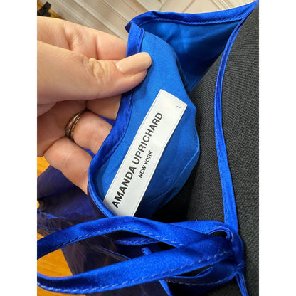 Amanda Uprichard Jasalina Dress in Branson Blue Large Satin Backless Cross Strap