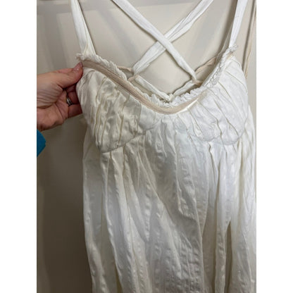 Free People White Textured Midi Dress Bohemian Open Back Tie Straps Womens Large