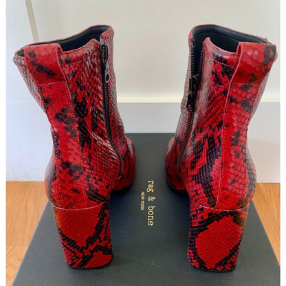 Rag‎ & Bone Ellis Boot in Red Size 9.5 Snakeskin Embossed Side Zipper High Heel
