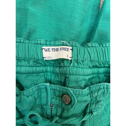 WE THE FREE Emerald Green Cargo Pants Paperbag Waist Drawstring Pockets Size L