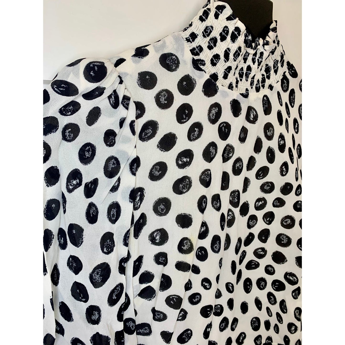 Reformation Archie Mini Dress High Neck in Twist Polka Dot Size 4 Long Sleeve