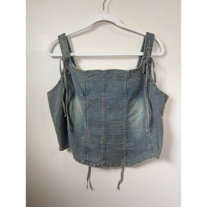 Jaded GypsyBlue Denim Corset Top Lace Up Back Tie Shoulder Straps  Bodice Boho