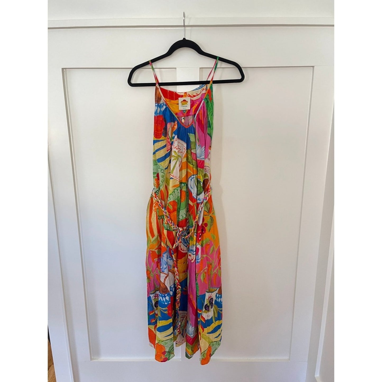 FARM Rio Maxi Dress Tropical Print Spaghetti Strap Belted Flowy Women Size M