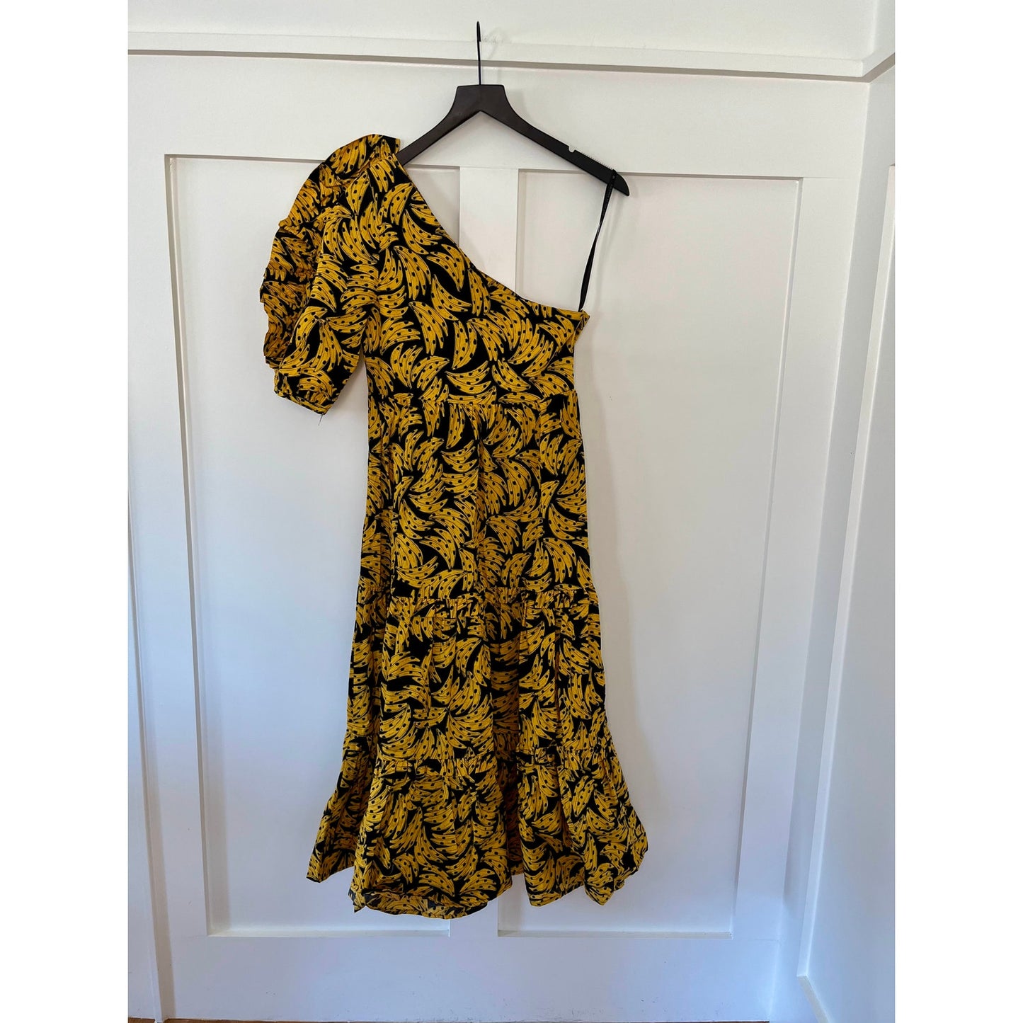 Farm Rio Spotted Bananas One Shoulder Midi Dress Size Small