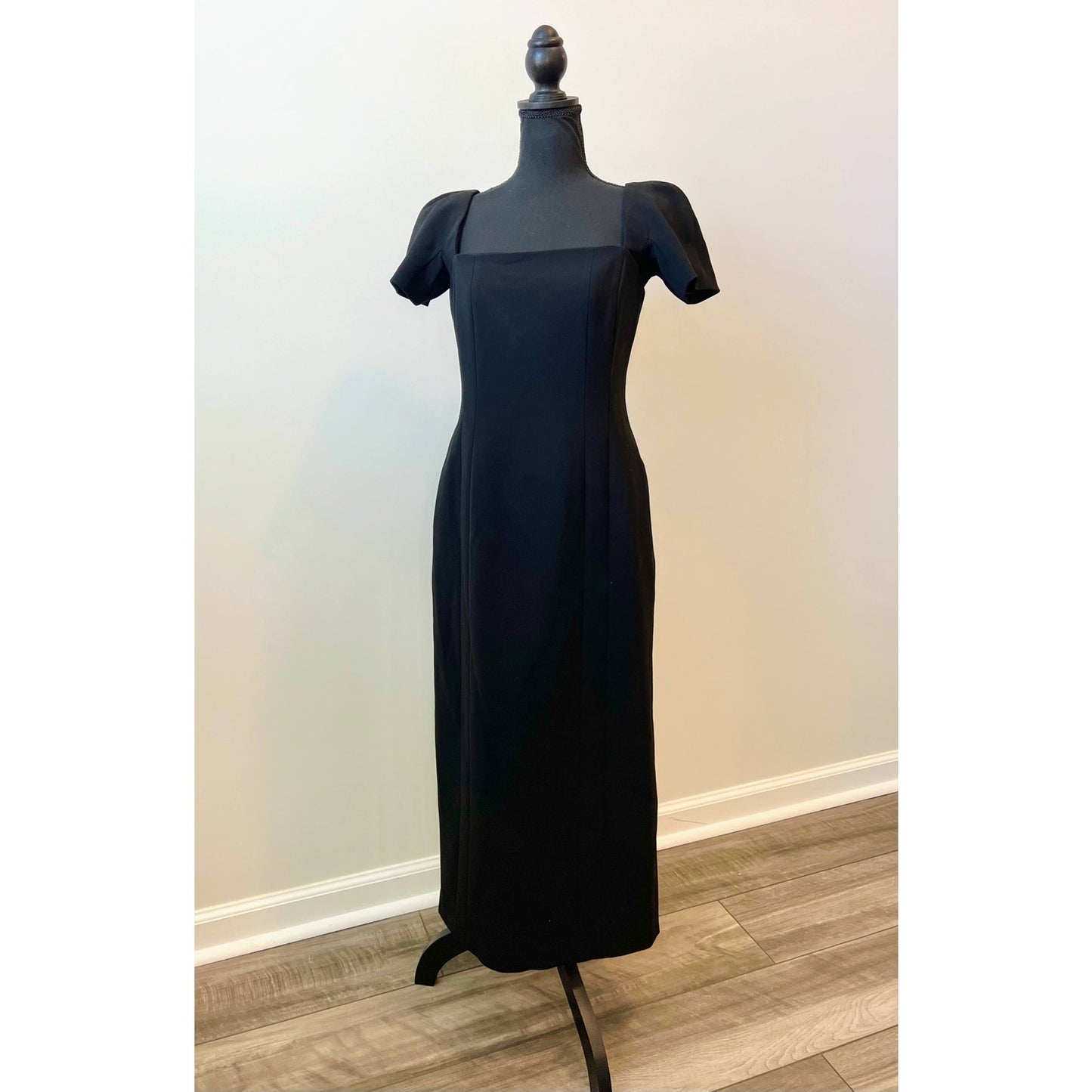 ALC Elvie Midi Dress in Black Size 6 Short Sleeve Square Neck Lined Gothic