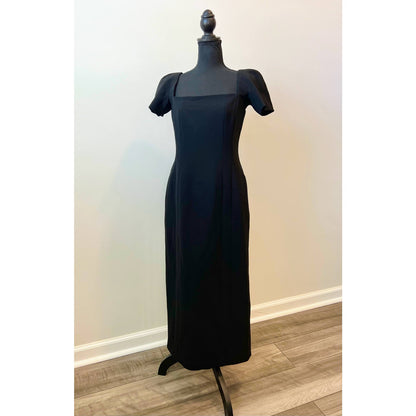 ALC Elvie Midi Dress in Black Size 6 Short Sleeve Square Neck Lined Gothic