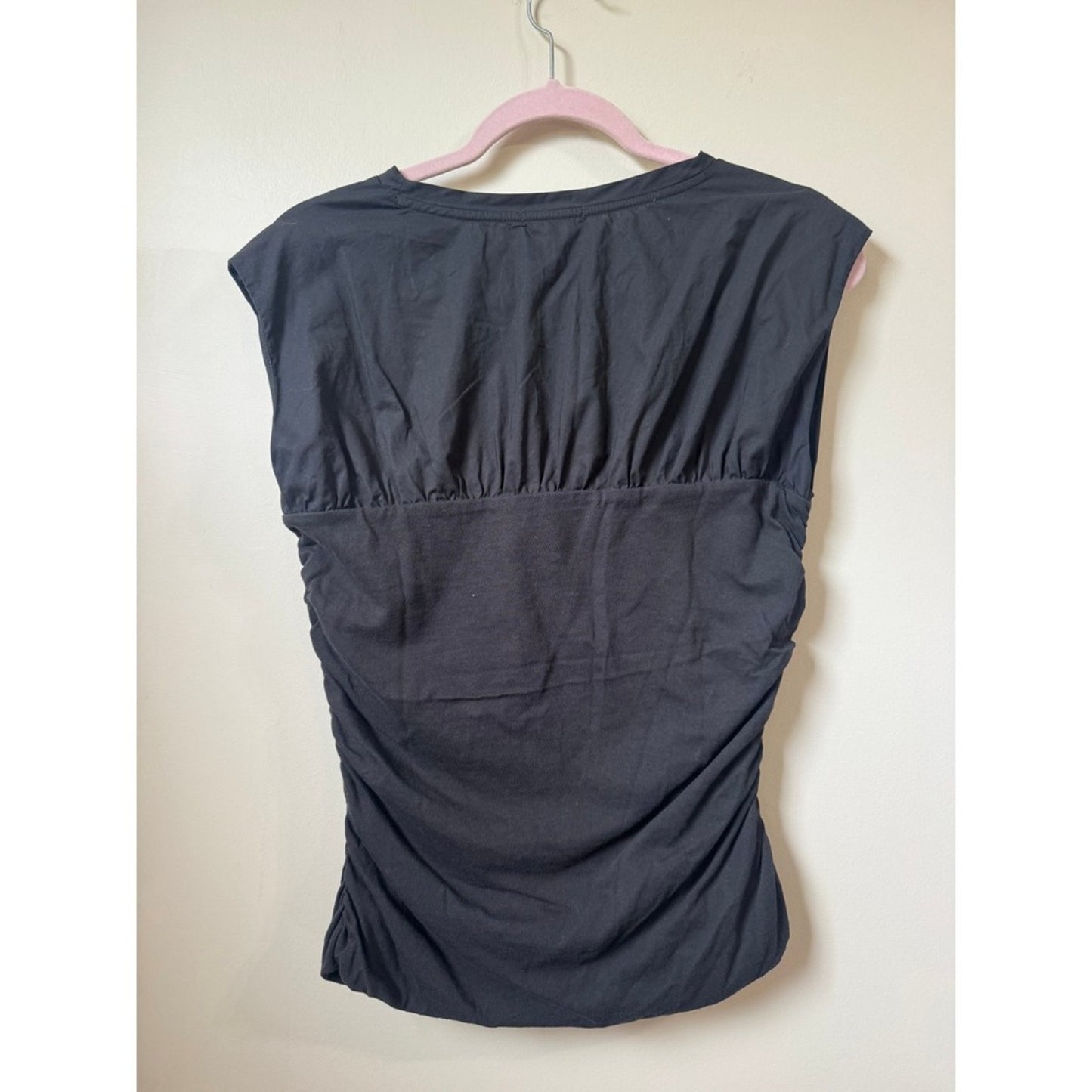 Rag & Bone Black Ruched Sleeveless Top Crew Neck Cap Sleeve Size M