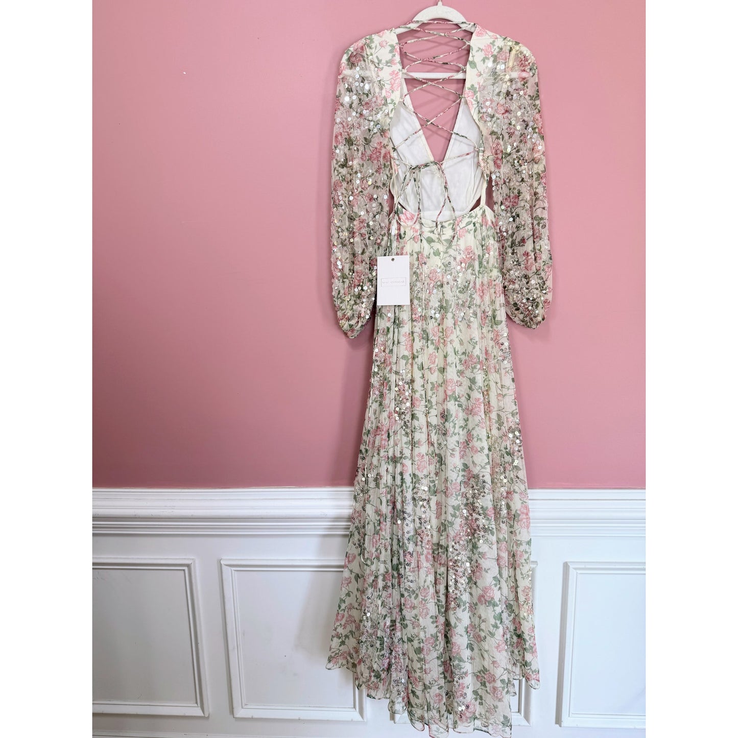 NEW NWT Mac Duggal Floral Sequined Cut Out Lace Up Gown A93746 Size 4