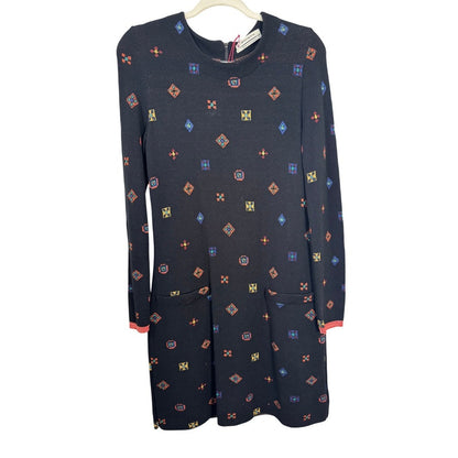 AldoMartins Barcelona Black Geometric Knit Long Sleeve Shift Dress Womens 8