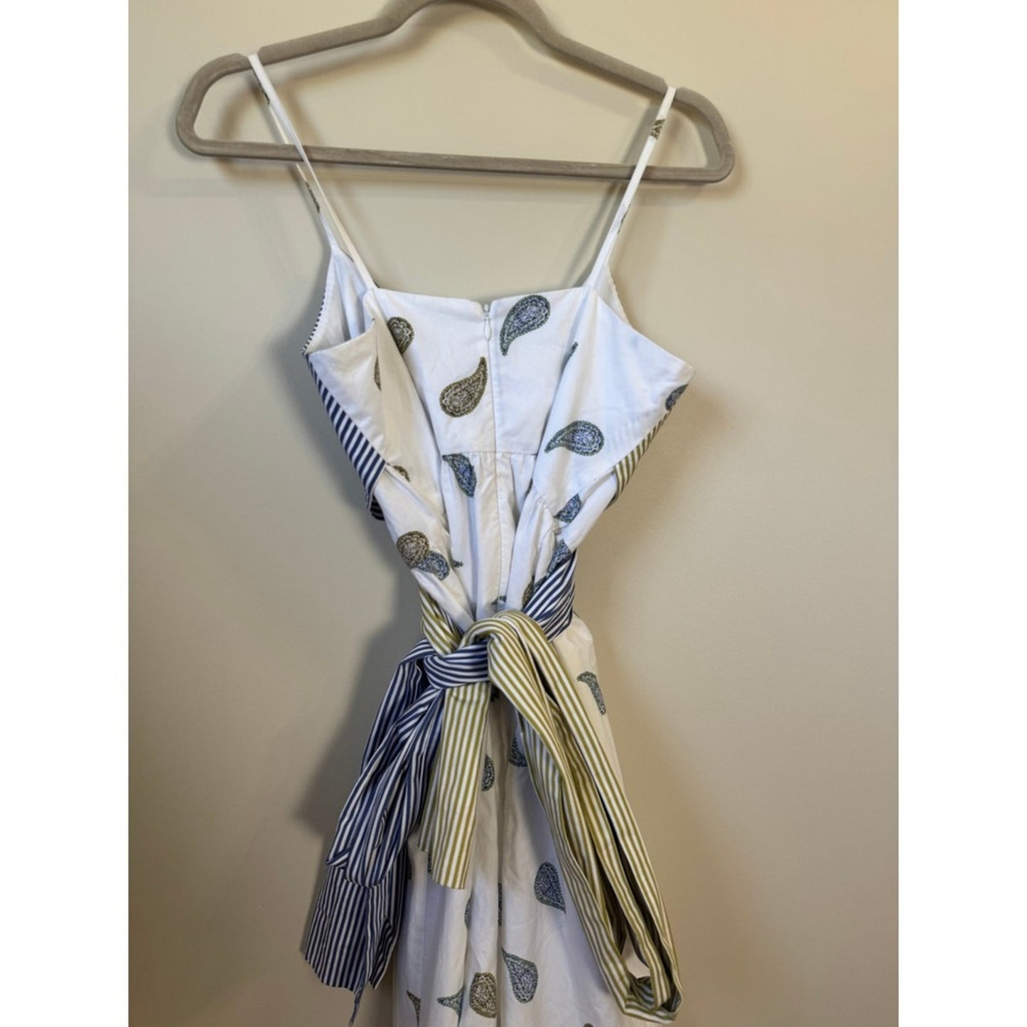 Silvia Tcherassi Mixed Print Paisley Striped Wrap Midi Dress White Blue Olive