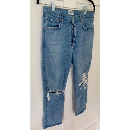 Agolde Riley Straight Crop Jeans in Whiplash Size 30 High Rise Denim Button Fly