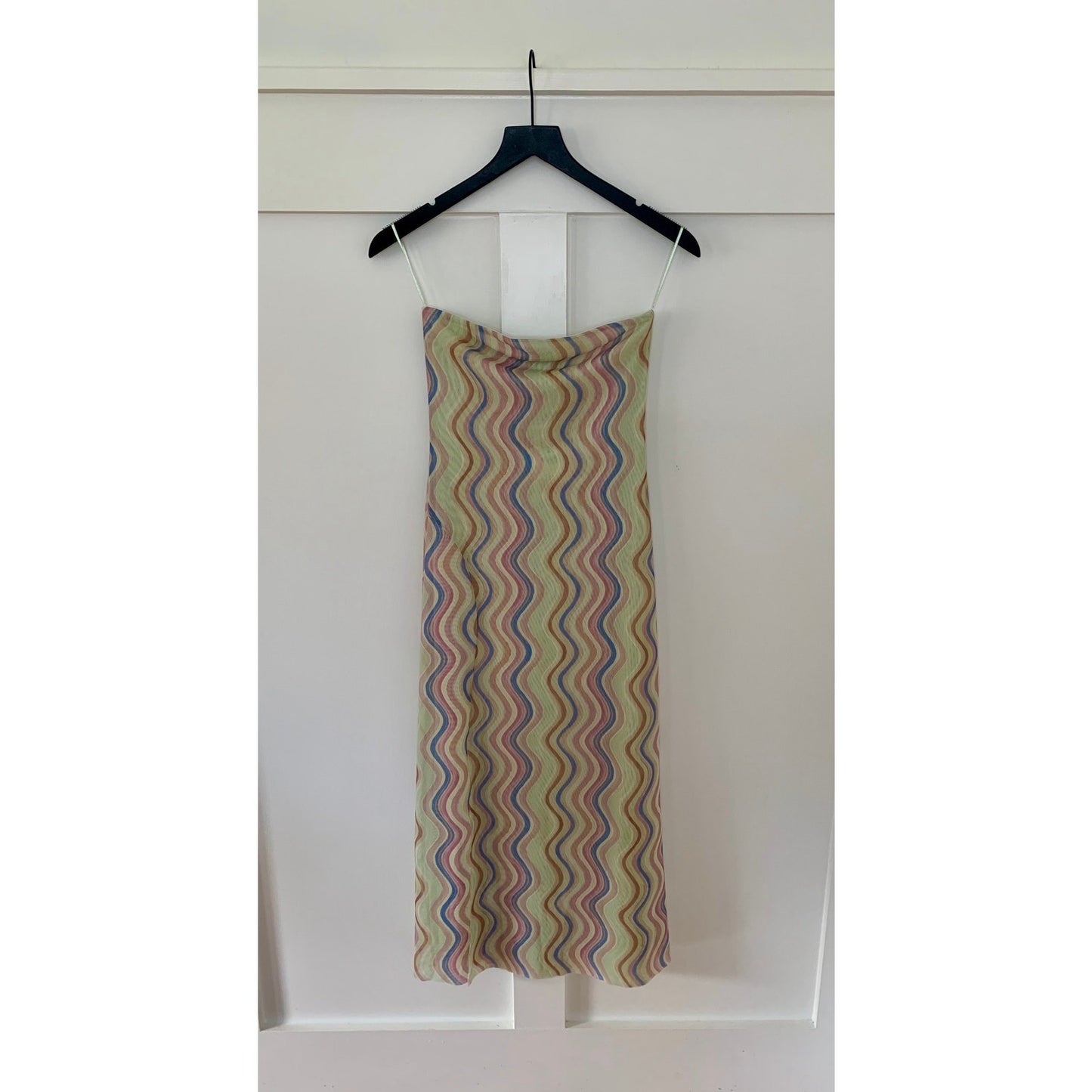 Zara Mini Dress in Multicolor Small Printed Lined Back Slit Stretch Summer Boho