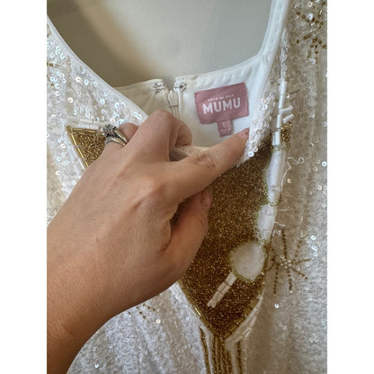 Show Me Your Mumu Martini Mini Dress White Sequin Beaded Cocktail Party Large
