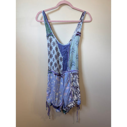 Free People Intimately Adella Mixed Print Romper Blue Combo XS New OB2093696