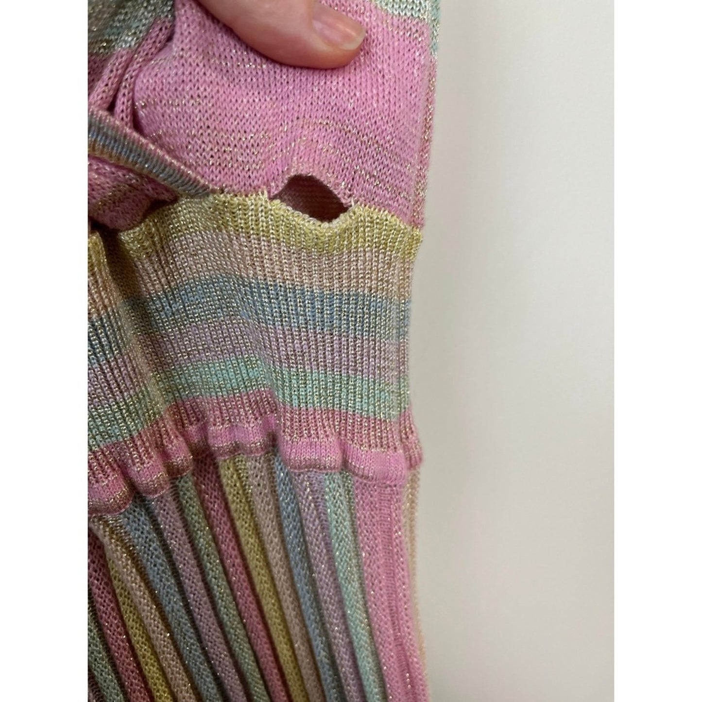 LoveShackFancy Mylene Ribbed Knit Maxi Dress Pastel Sunrise Metallic  Size LG