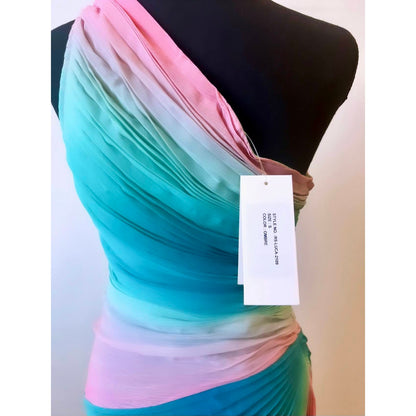 Rococo Sand Luca Maxi Dress in Ombre Small One Shoulder Pleated Side Slit Lined