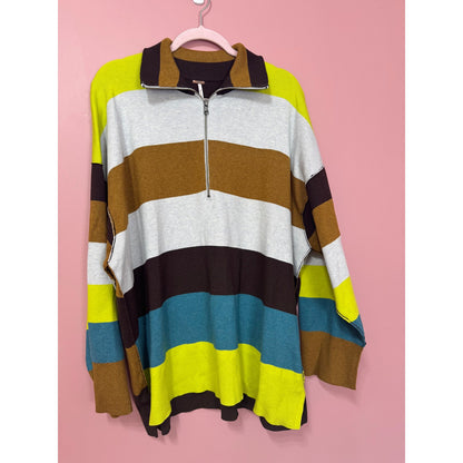 NEW Free People Coastal Stripe Quarter ZIp Oversized Sweater Size Small