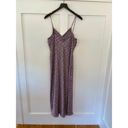 Zara Satin Effect Slip Midi Dress Black/Pink Floral Size XL