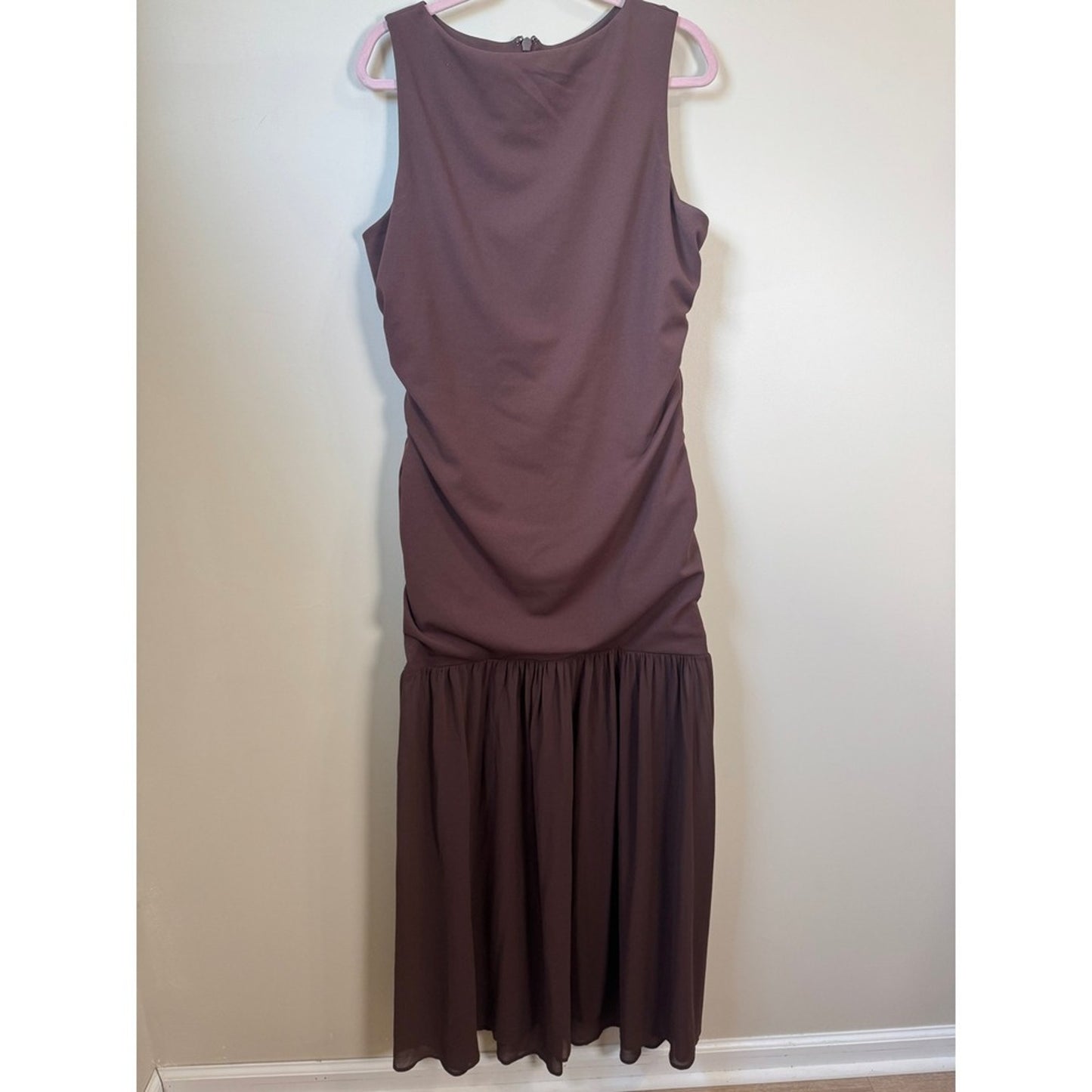 Show Me Your Mumu Chocolate Brown Ruched Drop Waist Maxi Dress XXL