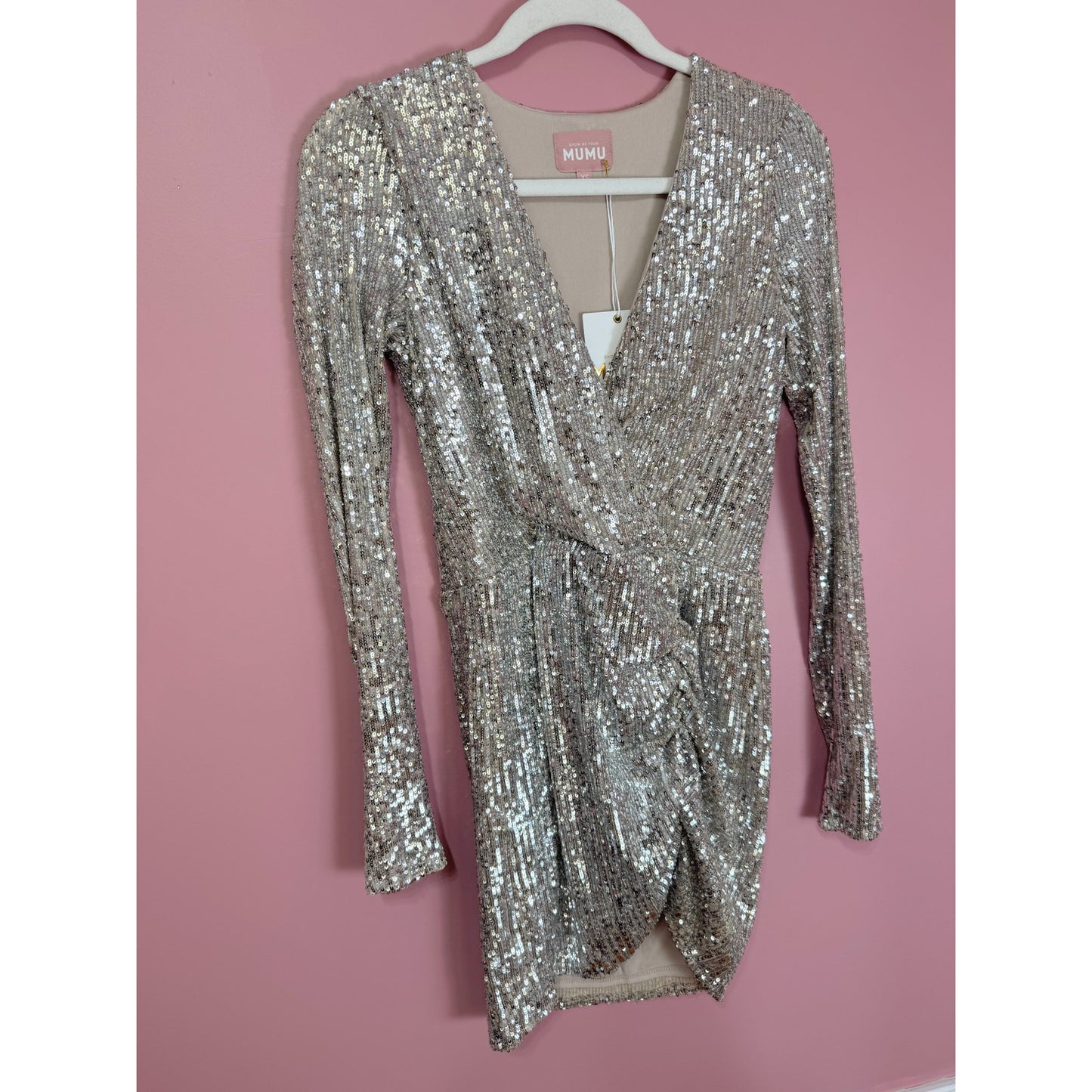 Show Me Your Mumu Party Hop Dress Siver Sequin Size XS
