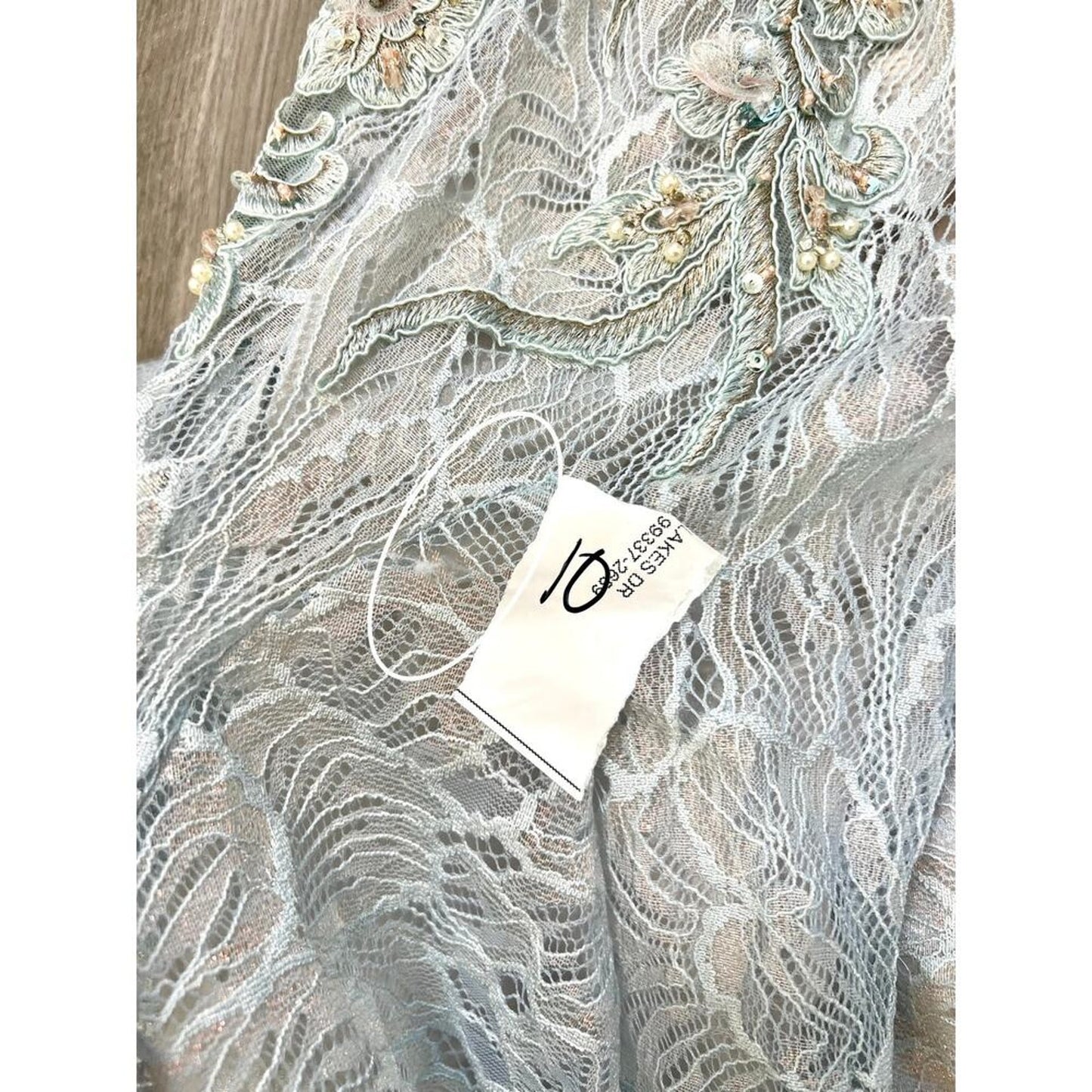 Mac Duggal Mermaid Gown‎ Dress in Crystal Blue Size 6 Embellished Lace Cocktail