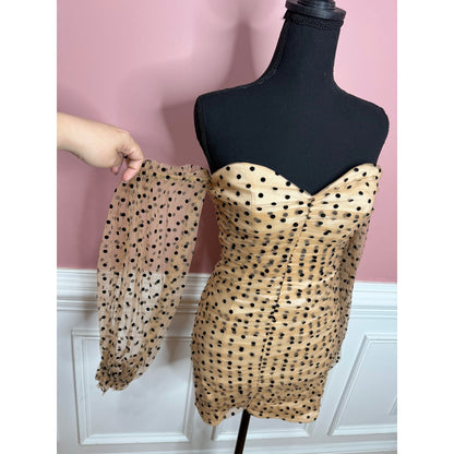 Majorelle Secrets Dress in Dark Nude Polka Dots Size XS Sheer Long Sleeve Lined
