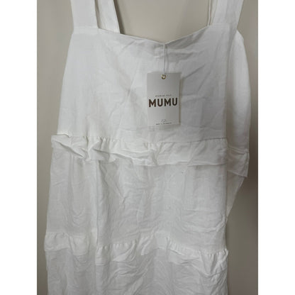 Show Me Your Mumu White Linen Tiered Ruffle Mini Dress Square Neck NEW
