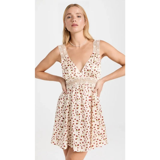 Reformation Elina Silk Mini Dress Marion Size 12 Lace Trim V-Neck Sleeveless