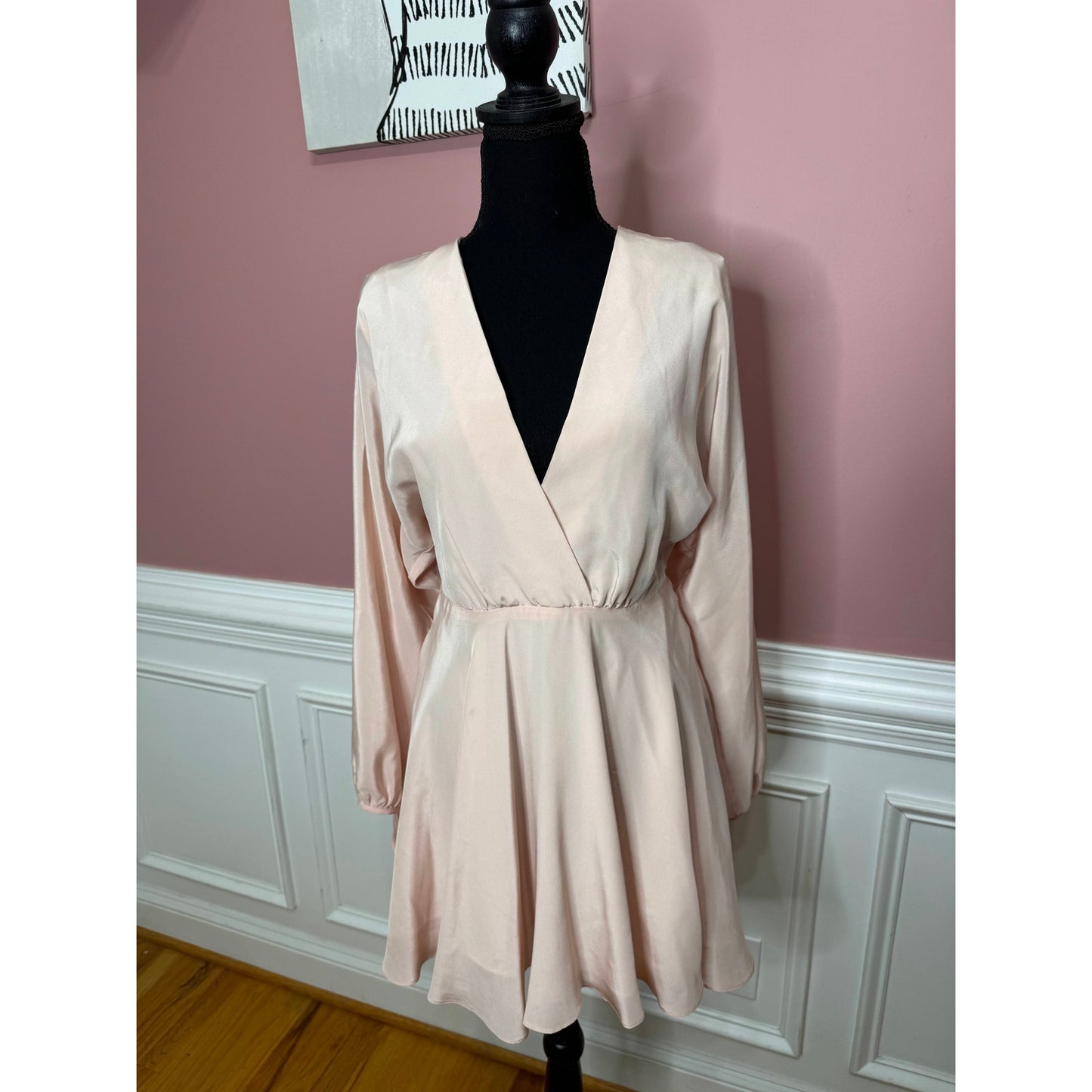 Amanda Uprichard Crystal Silk Mini Dress in Dusty Rose Small Long Sleeve Lined