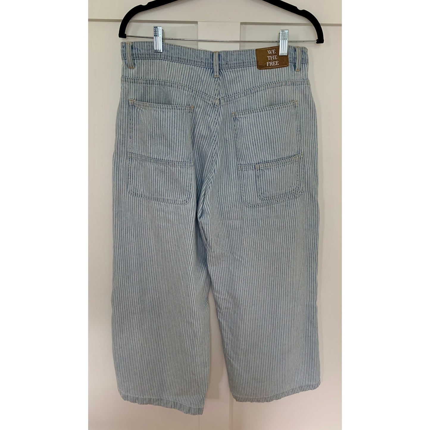 We The Free Piper Mid-Rise Crop Wide-Leg Jeans in Blue Striped Size 30 Denim