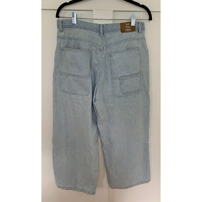 We The Free Piper Mid-Rise Crop Wide-Leg Jeans in Blue Striped Size 30 Denim