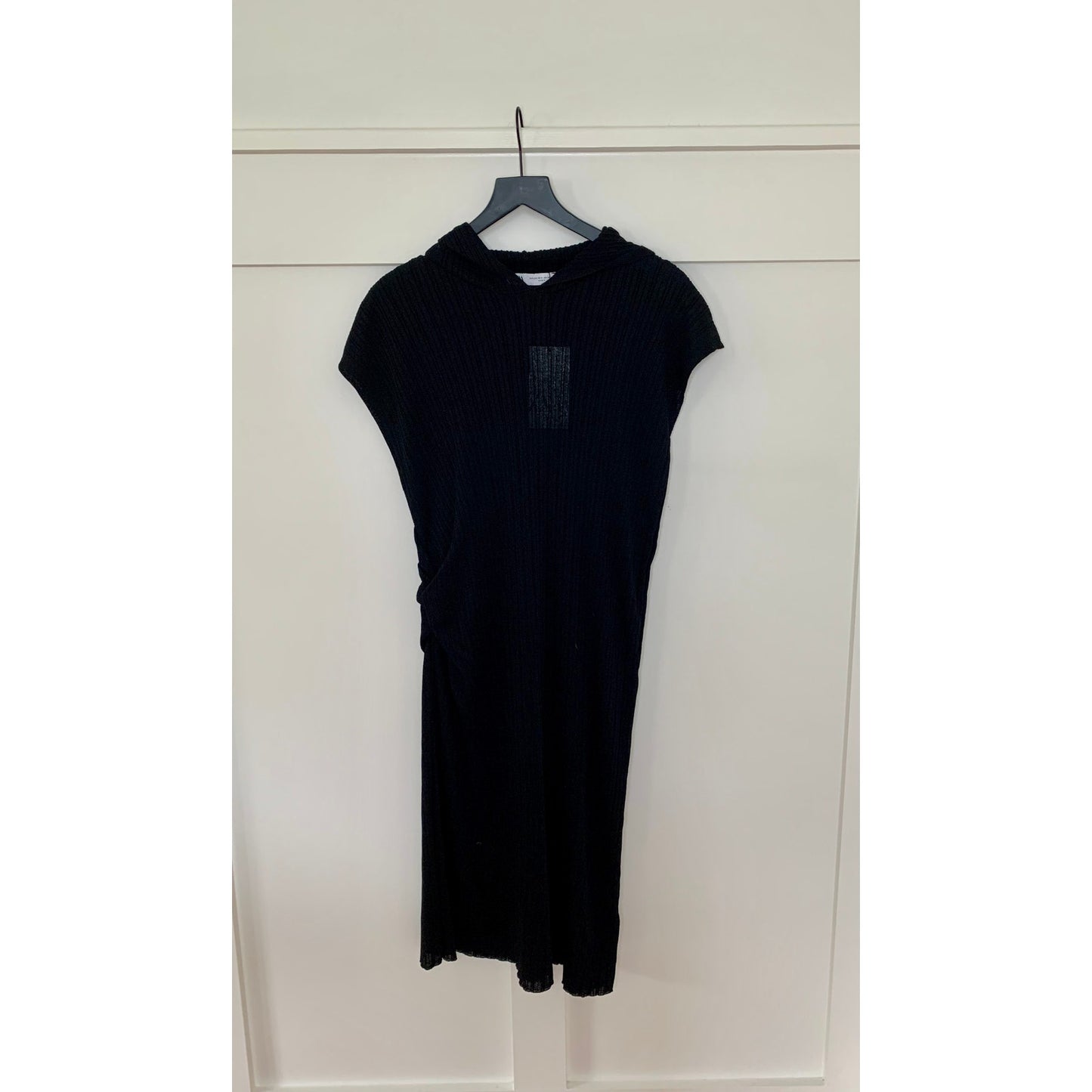 Zara Maxi Tunic Dress in Black Size XS-S Ribbed Knit Hooded Sleeveless Gothic