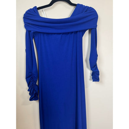 Show Me Your Mumu Royal Blue Off The Shoulder Sleeve Maxi Gown with Train Detail