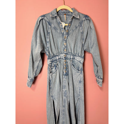 Free People Mad Love Denim Midi Dress Size XS