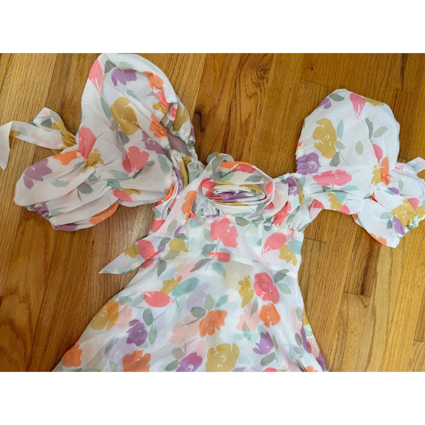 For Love & Lemons Petal Midi Dress Floral Size XXS Short Sleeve Asymmetrical